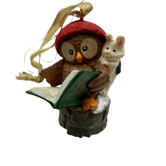 Hallmark Keepsake Ornament Owl Rabbit Reading Christmas Holiday 1992 Vintage - Picture 3 of 7